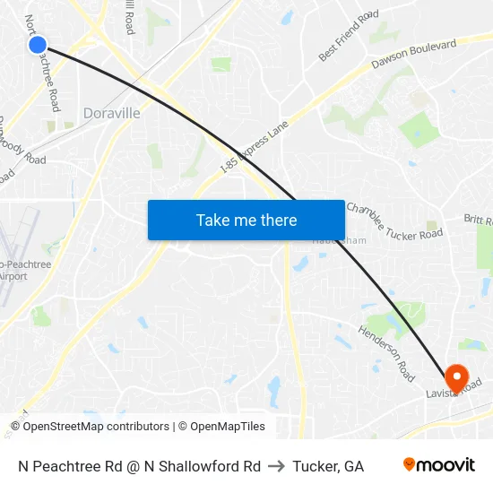 N Peachtree Rd @ N Shallowford Rd to Tucker, GA map