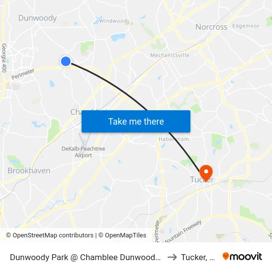 Dunwoody Park @ Chamblee Dunwoody Rd to Tucker, GA map