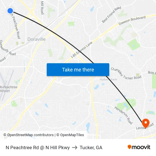 N Peachtree Rd @ N Hill Pkwy to Tucker, GA map
