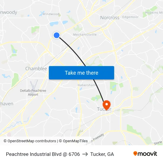 Peachtree Industrial Blvd @ 6706 to Tucker, GA map