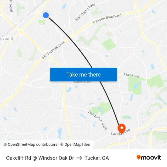Oakcliff Rd @ Windsor Oak Dr to Tucker, GA map