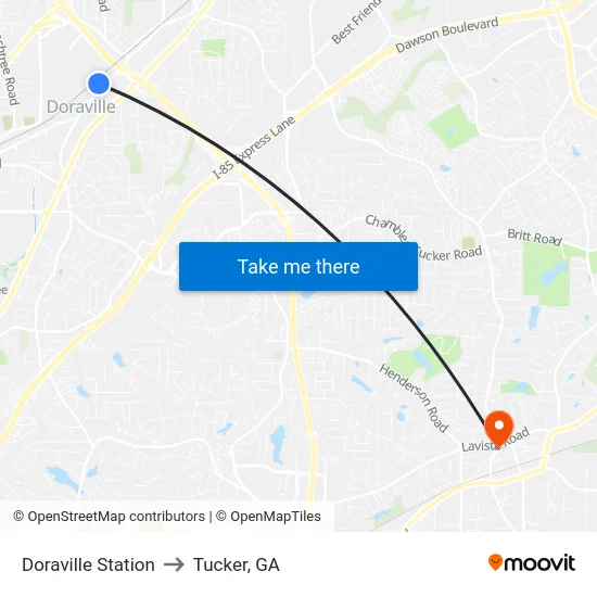 Doraville Station to Tucker, GA map