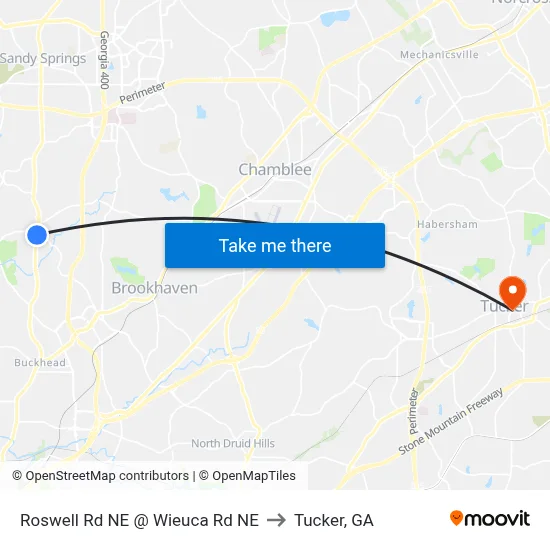 Roswell Rd NE @ Wieuca Rd NE to Tucker, GA map