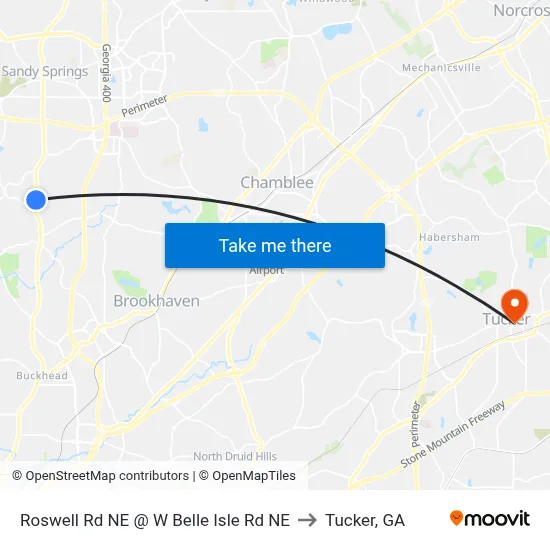 Roswell Rd NE @ W Belle Isle Rd NE to Tucker, GA map