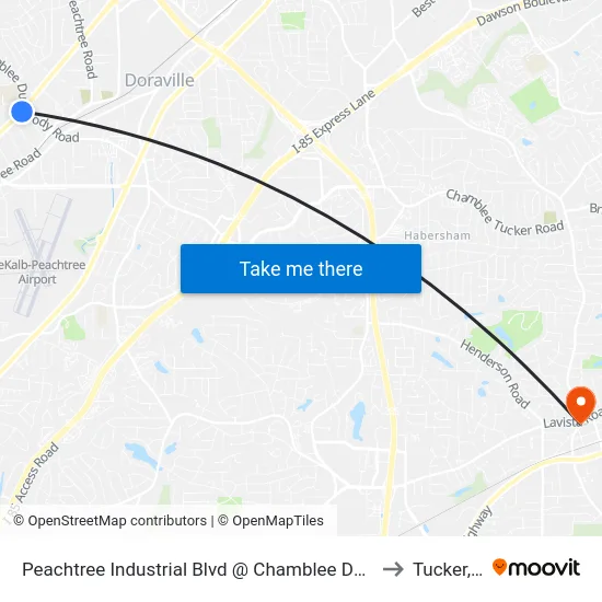 Peachtree Industrial Blvd @ Chamblee Dunwoody Rd to Tucker, GA map