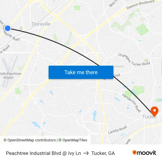 Peachtree Industrial Blvd @ Ivy Ln to Tucker, GA map