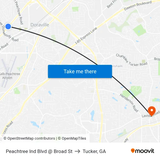 Peachtree Ind Blvd @ Broad St to Tucker, GA map
