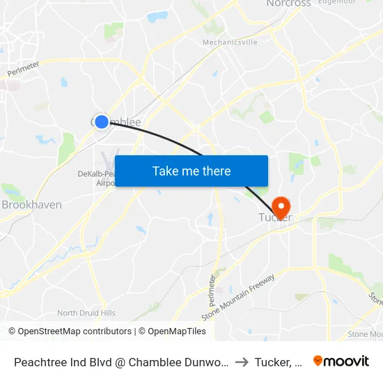 Peachtree Ind Blvd @ Chamblee Dunwoody to Tucker, GA map