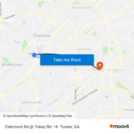Clairmont Rd @ Tobey Rd to Tucker, GA map