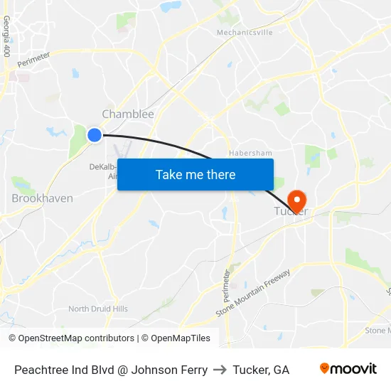 Peachtree Ind Blvd @ Johnson Ferry to Tucker, GA map