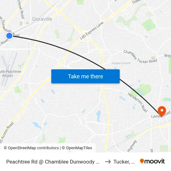 Peachtree Rd @ Chamblee Dunwoody Way to Tucker, GA map