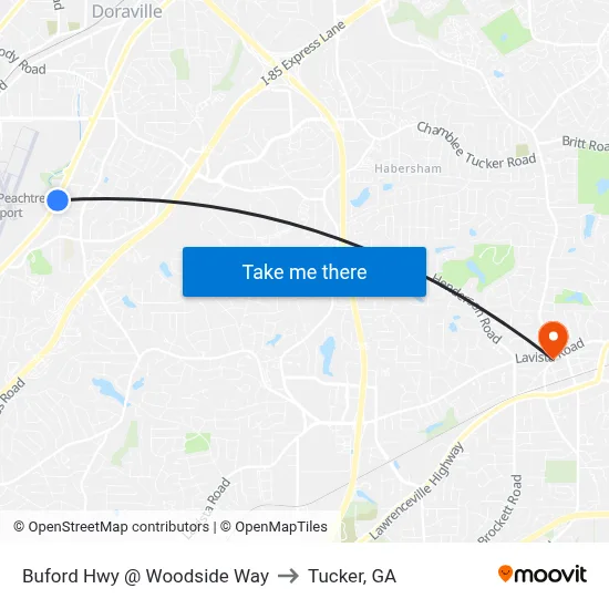Buford Hwy @ Woodside Way to Tucker, GA map