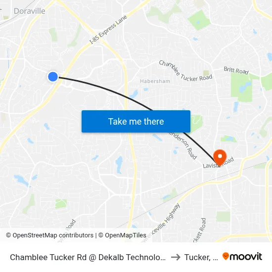 Chamblee Tucker Rd @ Dekalb Technology Pkwy to Tucker, GA map