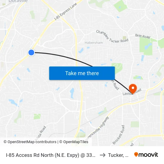 I-85 Access Rd North (N.E. Expy) @ 3355 to Tucker, GA map