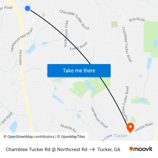 Chamblee Tucker Rd @ Northcrest Rd to Tucker, GA map