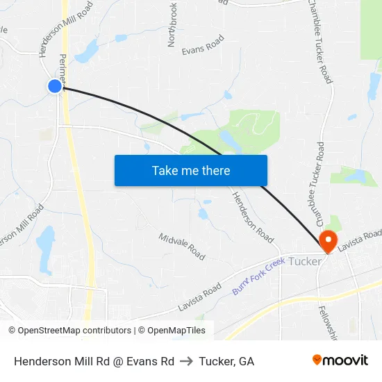 Henderson Mill Rd @ Evans Rd to Tucker, GA map