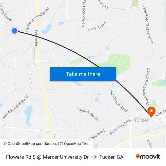 Flowers Rd S @ Mercer University Dr to Tucker, GA map