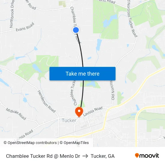 Chamblee Tucker Rd @ Menlo Dr to Tucker, GA map