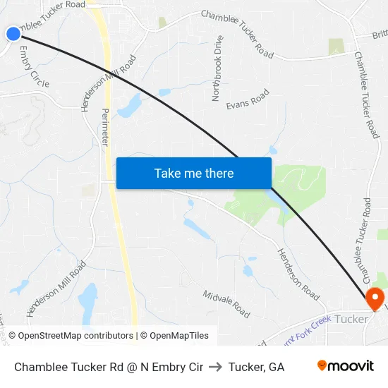 Chamblee Tucker Rd @ N Embry Cir to Tucker, GA map