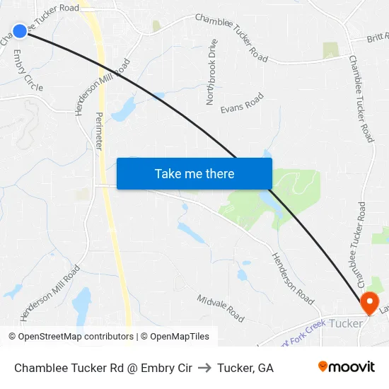 Chamblee Tucker Rd @ Embry Cir to Tucker, GA map