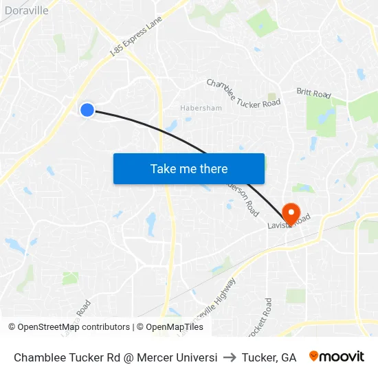 Chamblee Tucker Rd @ Mercer Universi to Tucker, GA map