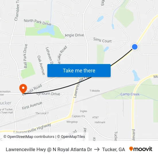 Lawrenceville Hwy @ N Royal Atlanta Dr to Tucker, GA map