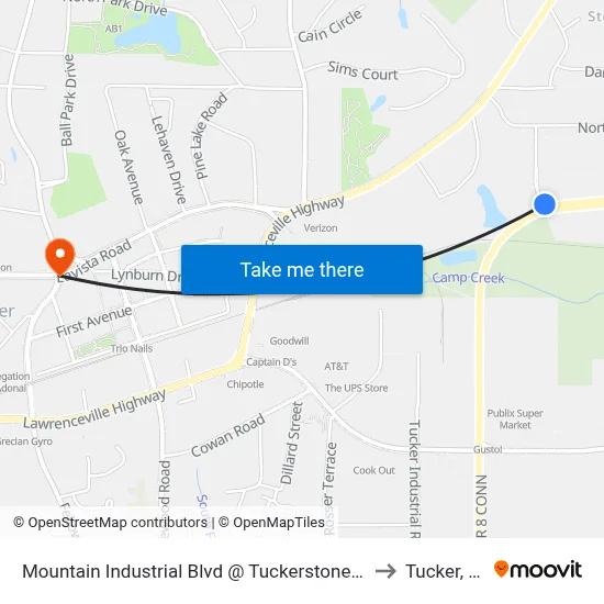 Mountain Industrial Blvd @ Tuckerstone Pkwy to Tucker, GA map