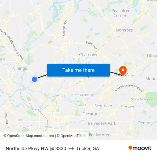 Northside Pkwy NW @ 3330 to Tucker, GA map