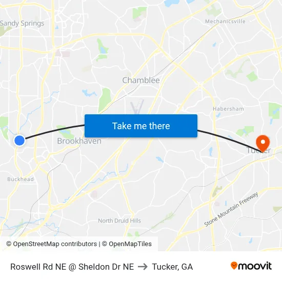 Roswell Rd NE @ Sheldon Dr NE to Tucker, GA map