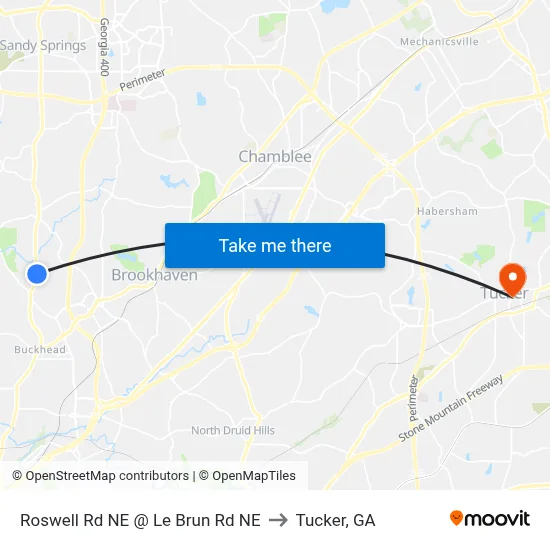 Roswell Rd NE @ Le Brun Rd NE to Tucker, GA map