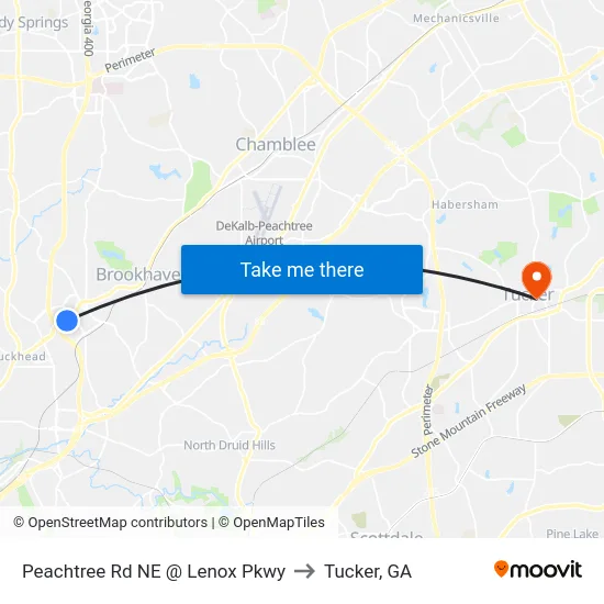 Peachtree Rd NE @ Lenox Pkwy to Tucker, GA map