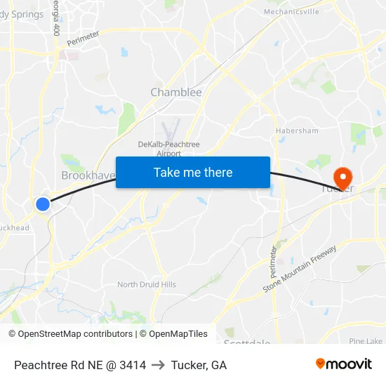 Peachtree Rd NE @ 3414 to Tucker, GA map