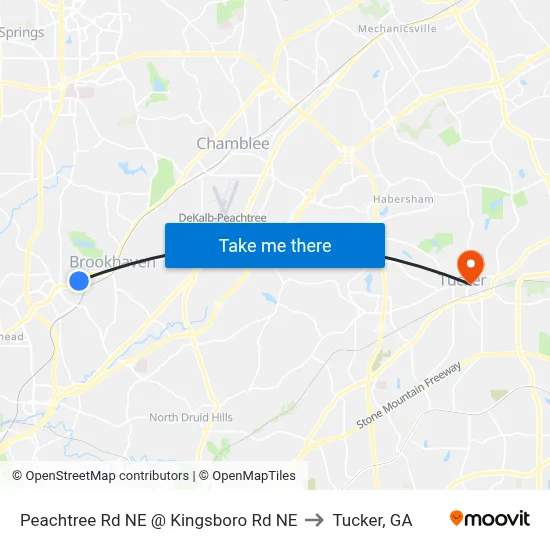 Peachtree Rd NE @ Kingsboro Rd NE to Tucker, GA map