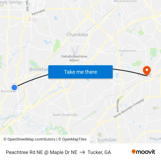 Peachtree Rd NE @ Maple Dr NE to Tucker, GA map