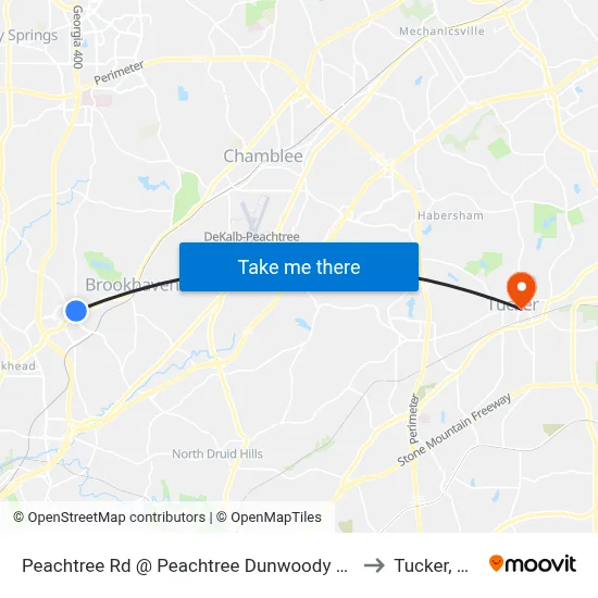 Peachtree Rd @ Peachtree Dunwoody Rd to Tucker, GA map