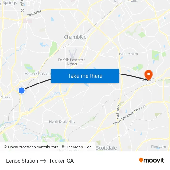Lenox Station to Tucker, GA map
