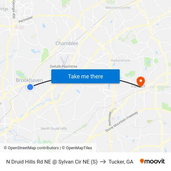 N Druid Hills Rd NE @ Sylvan Cir NE (S) to Tucker, GA map