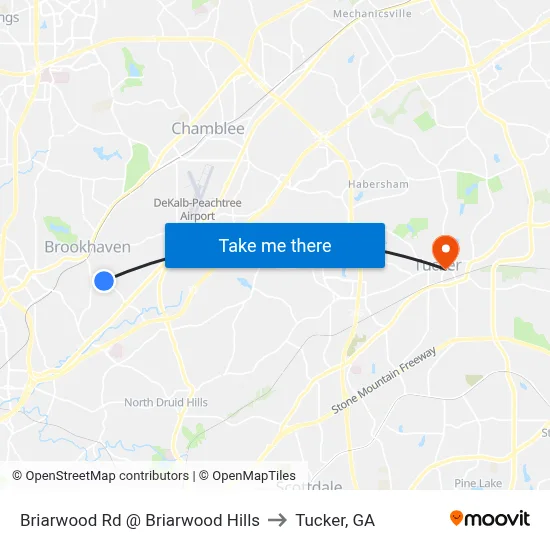 Briarwood Rd @ Briarwood Hills to Tucker, GA map