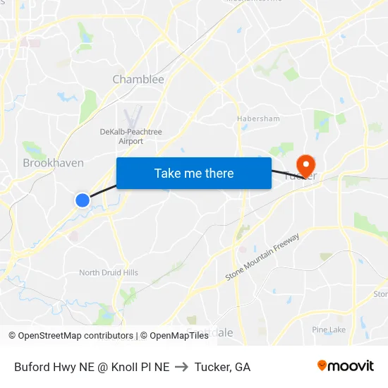 Buford Hwy NE @ Knoll Pl NE to Tucker, GA map