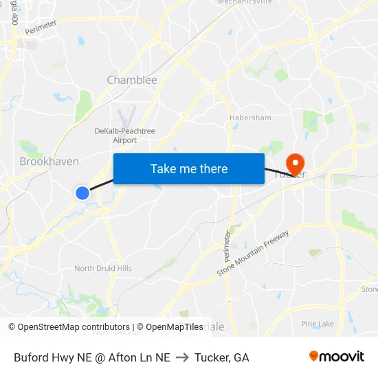 Buford Hwy NE @ Afton Ln NE to Tucker, GA map