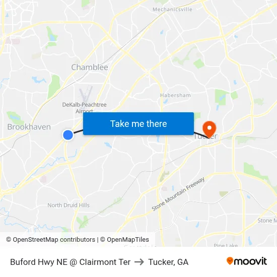 Buford Hwy NE @ Clairmont Ter to Tucker, GA map