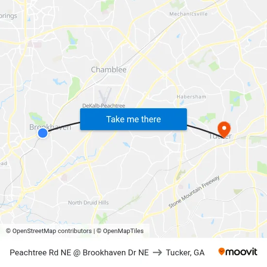 Peachtree Rd NE @ Brookhaven Dr NE to Tucker, GA map