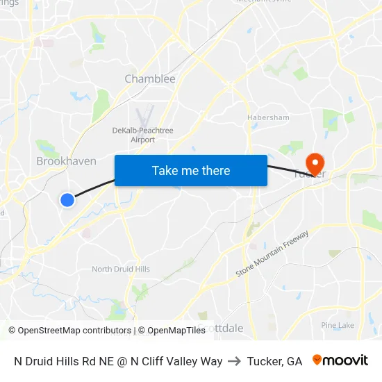 N Druid Hills Rd NE @ N Cliff Valley Way to Tucker, GA map