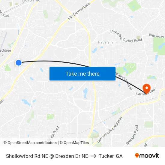 Shallowford Rd NE @ Dresden Dr NE to Tucker, GA map