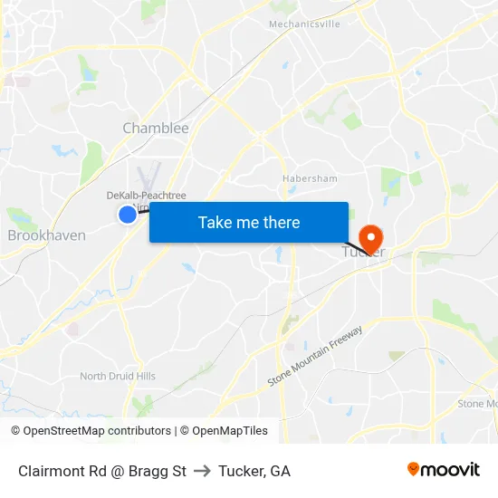 Clairmont Rd @ Bragg St to Tucker, GA map