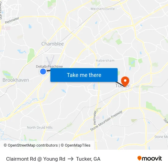 Clairmont Rd @ Young Rd to Tucker, GA map