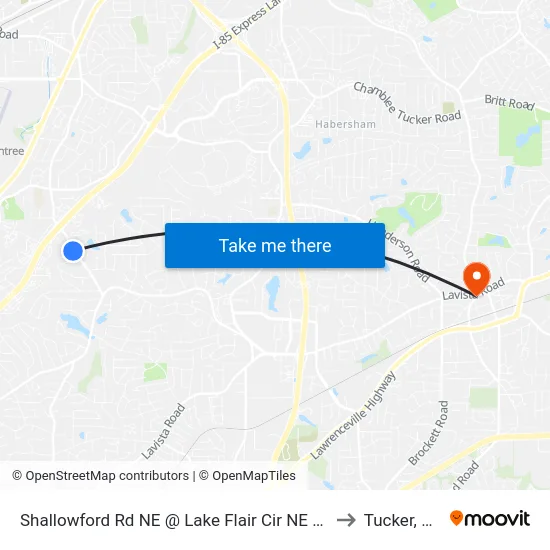 Shallowford Rd NE @ Lake Flair Cir NE (N) to Tucker, GA map