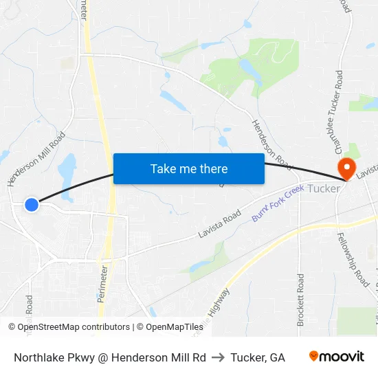 Northlake Pkwy @ Henderson Mill Rd to Tucker, GA map