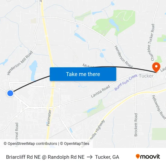 Briarcliff Rd NE @ Randolph Rd NE to Tucker, GA map