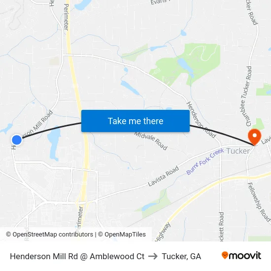 Henderson Mill Rd @ Amblewood Ct to Tucker, GA map